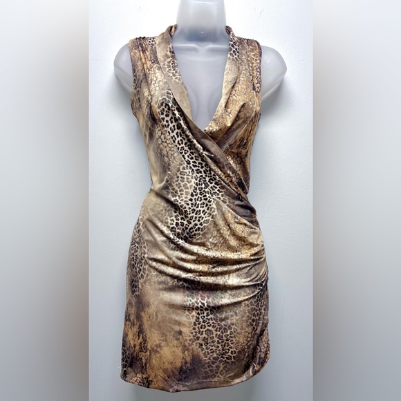 Savee Couture Leopard Print Bodycon Dress Sleeveless Size Small - Picture 3 of 8